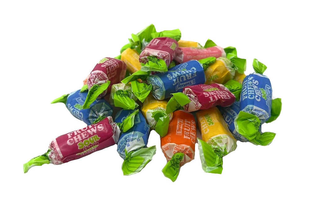 YANKEETRADERS close-up of sour Tootsie Roll pieces highlighting texture and bright colors