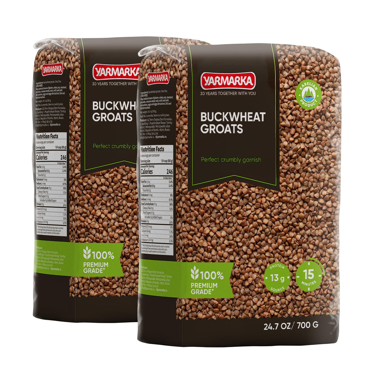 Yarmarka front of pack showing twin 24.7 oz bags and brand, convenient bulk supply