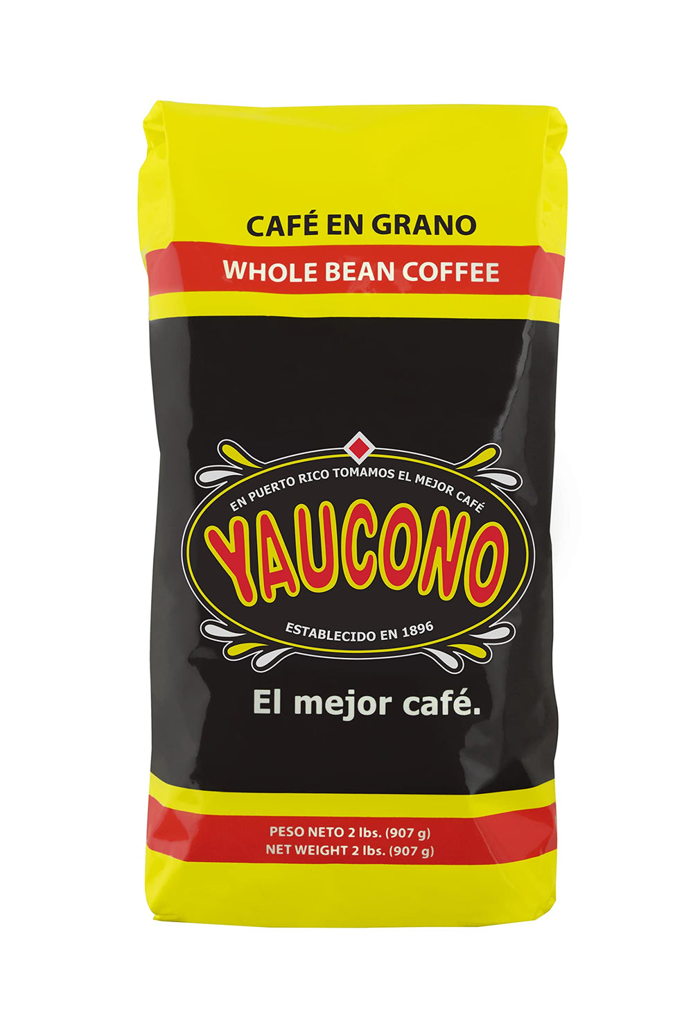 Yaucono front of bag showing branding and 2 lb size for freshness