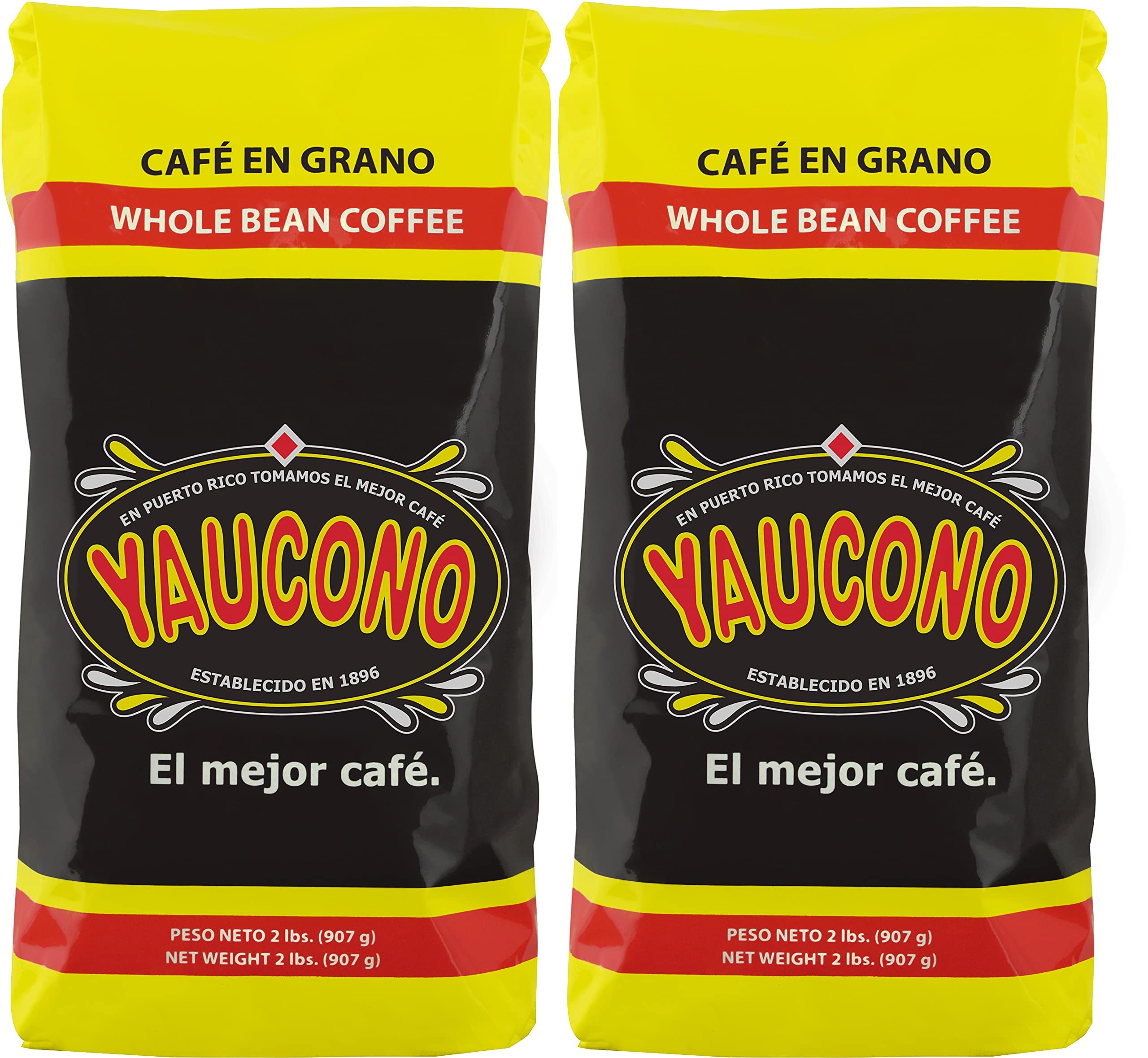 Yaucono front packaging showing two 2 lb bags and clear brand identity