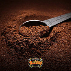 Detailed view of Yaucono label on jar, emphasizing medium roast and brand heritage
