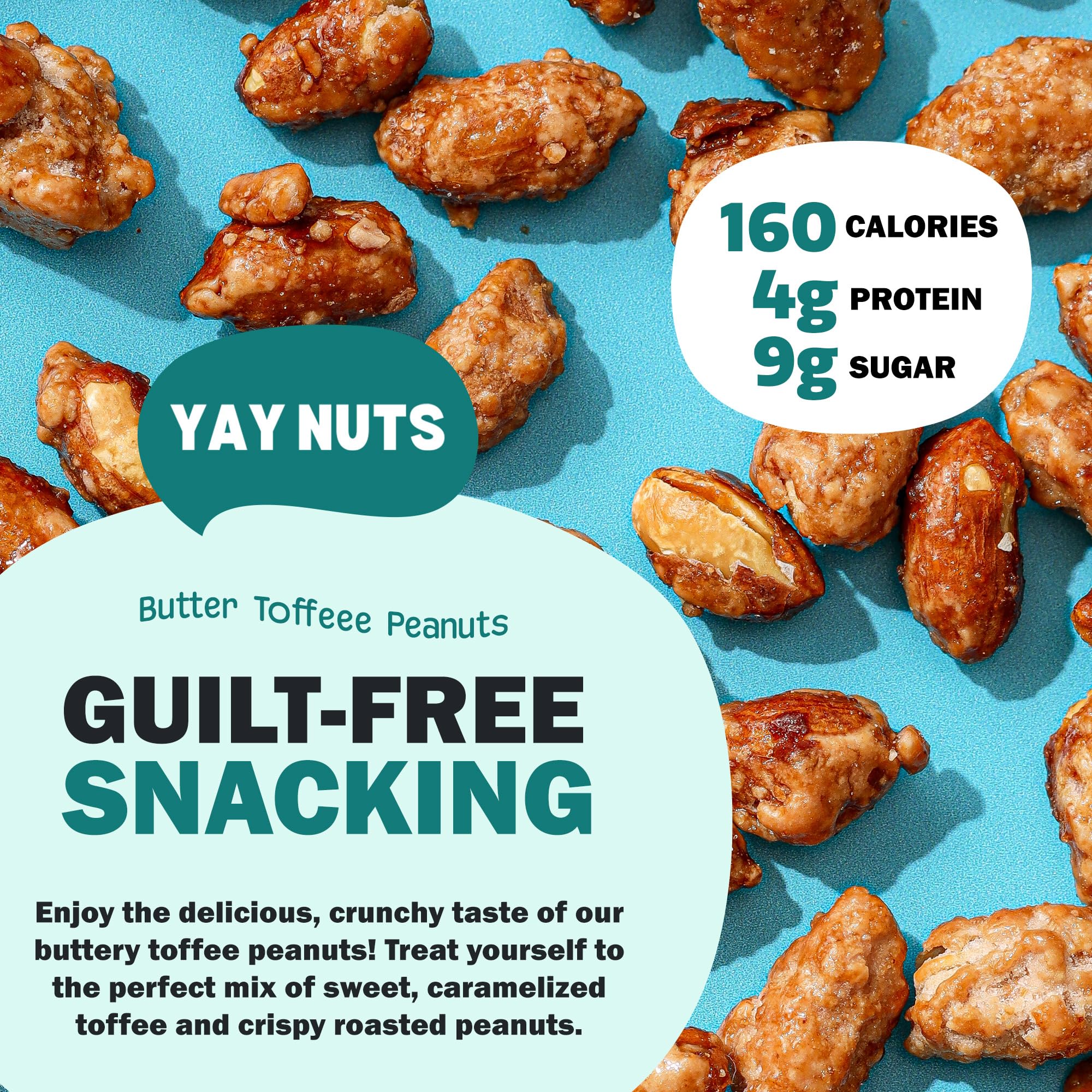 YAY NUTS open bag pouring peanuts illustrating easy snacking