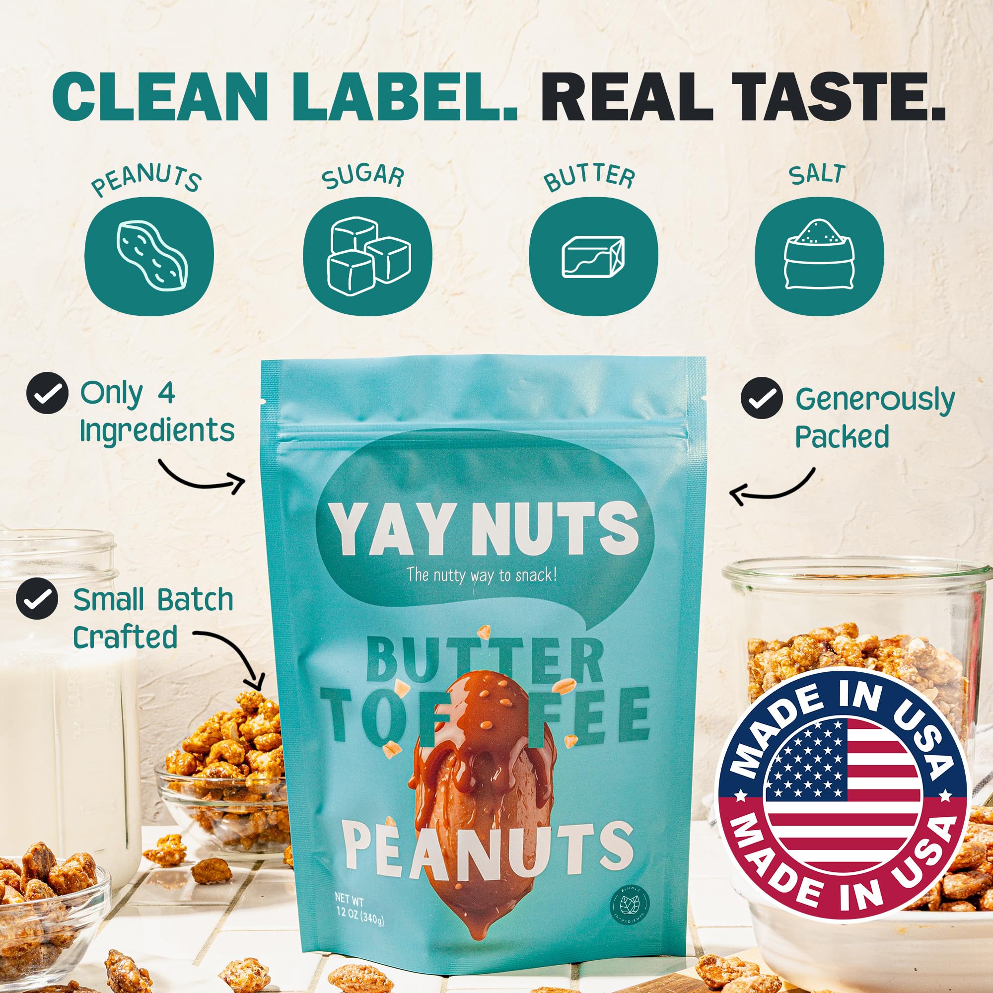 YAY NUTS bag in hand showing size and portable snack convenience
