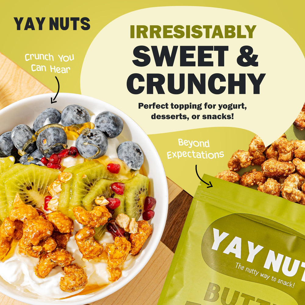 YAY NUTS cashews in hand showing size and scale for portion awareness