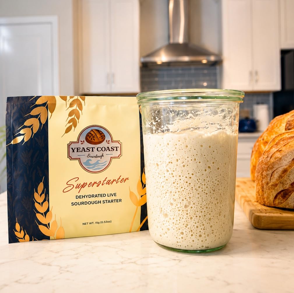Yeast Coast Sourdough bubbly starter jar indicating strong fermentation power