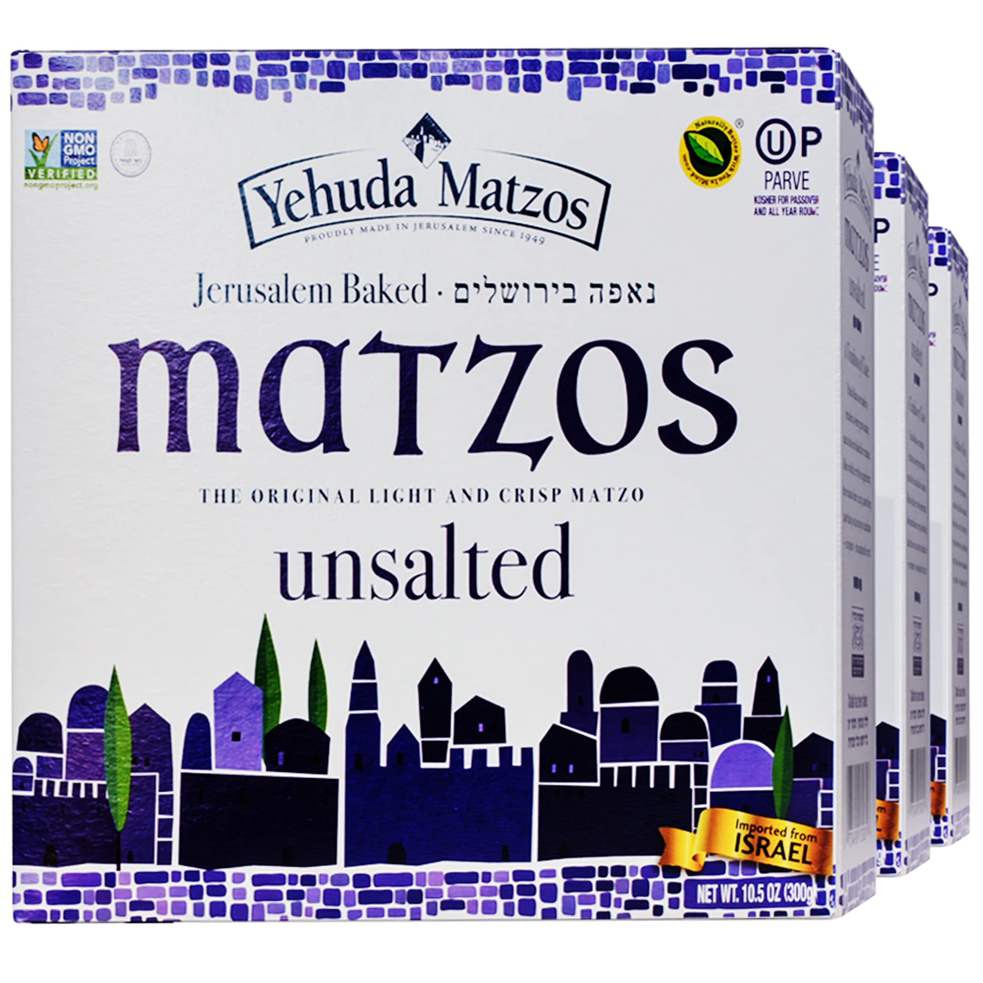 Yehuda package front view showing three-pack and clean unlabeled look for pantry convenience