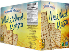 Yehuda whole wheat matzo front packaging showing five-pack and nutritional details for convenience