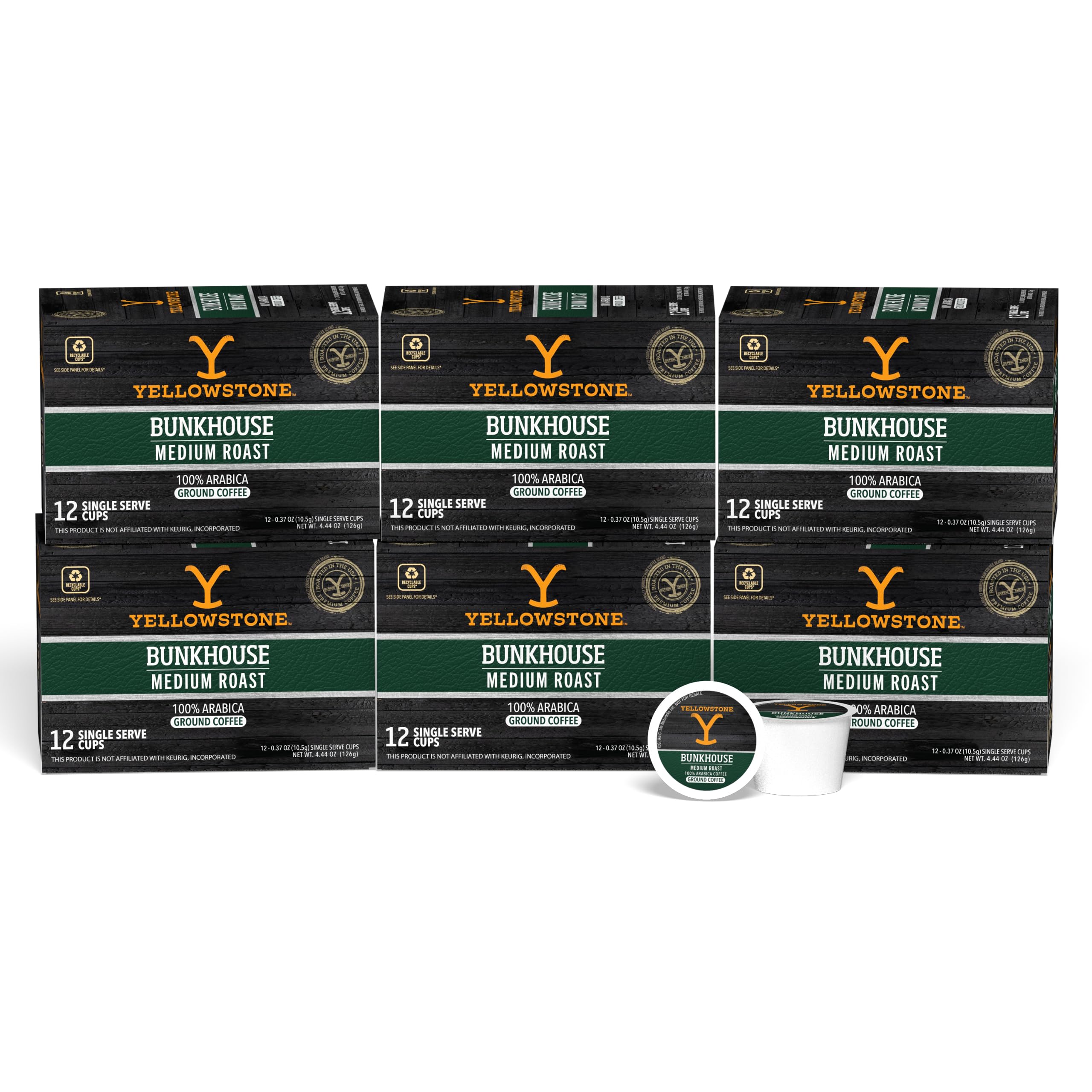 Y Yellowstone front packaging showing 72-count pods and recyclable claim for dependable storage