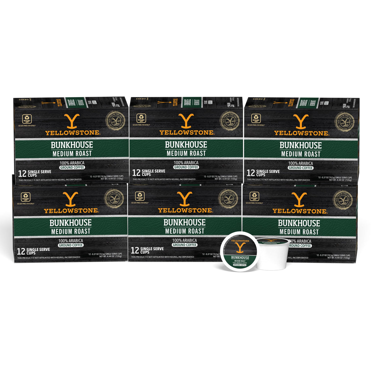 Y Yellowstone front packaging showing 72-count pods and recyclable claim for dependable storage