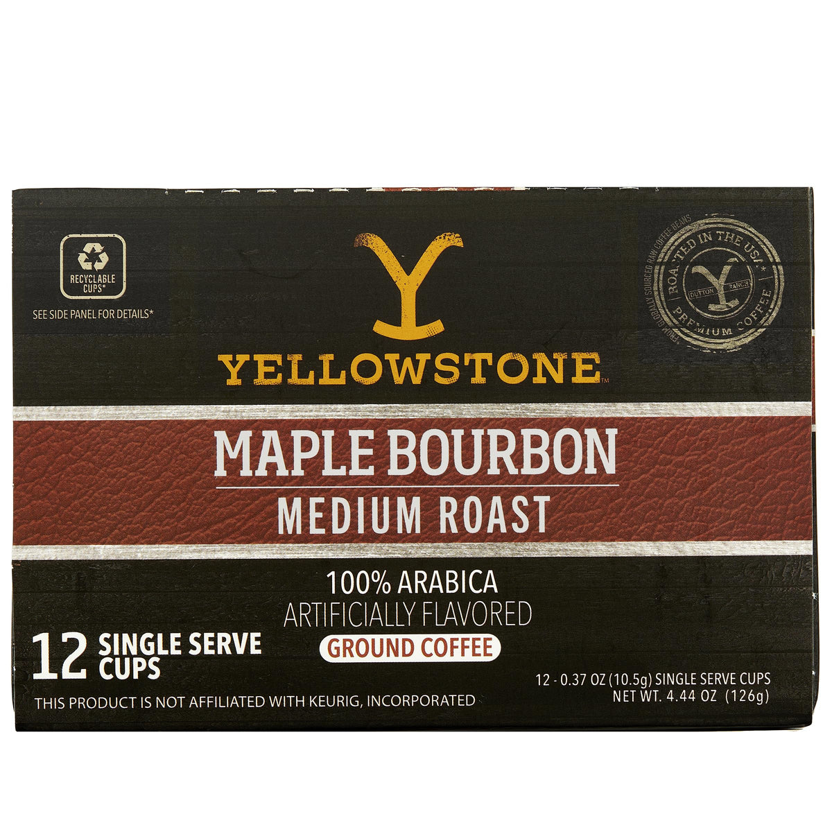 Yellowstone front packaging showing brand and maple bourbon flavor benefit quick recognition