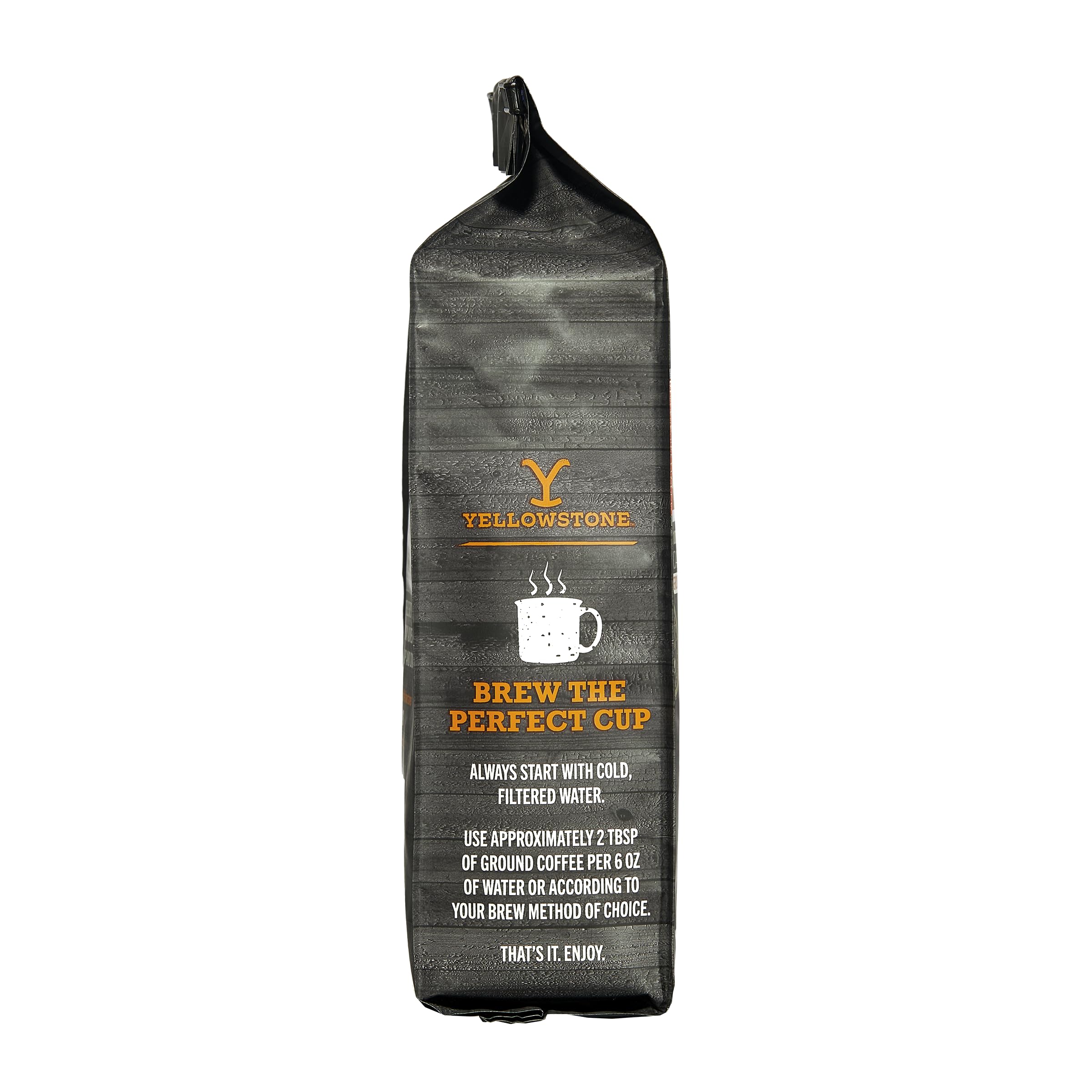 Y Yellowstone close-up of ground coffee texture highlighting smooth medium-roast mouthfeel