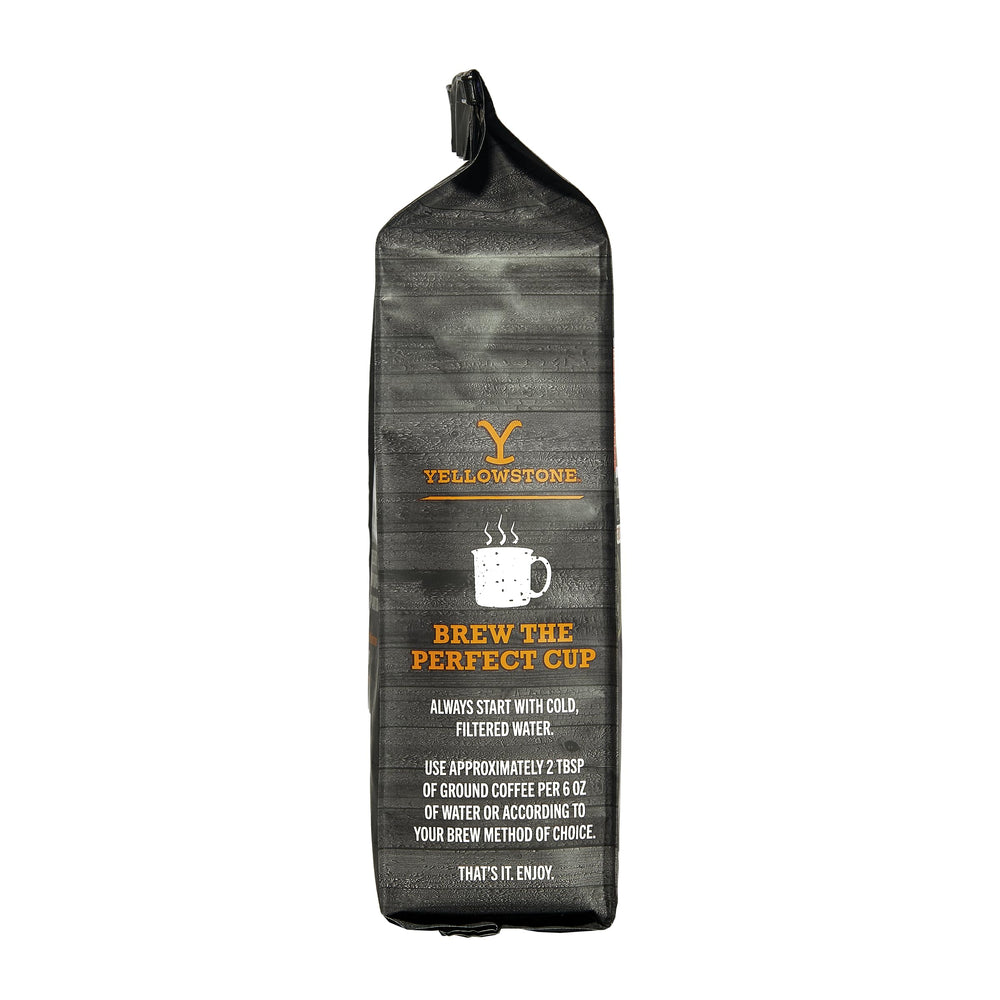 Y Yellowstone close-up of ground coffee texture highlighting smooth medium-roast mouthfeel