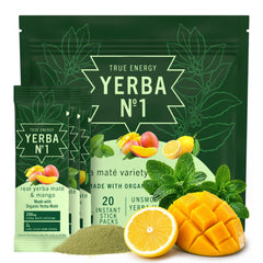 Yerba No. 1 front pouch showing branding and 20 stick packs, great portability