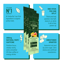 Yerba No. 1 individual stick packets spread out, highlighting single-serve convenience