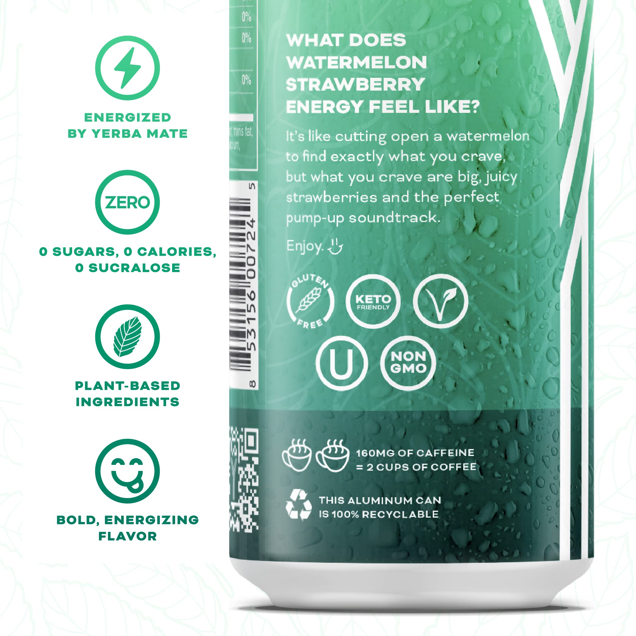 YERBAÉ closeup label highlighting plant-based yerba mate and ingredient clarity
