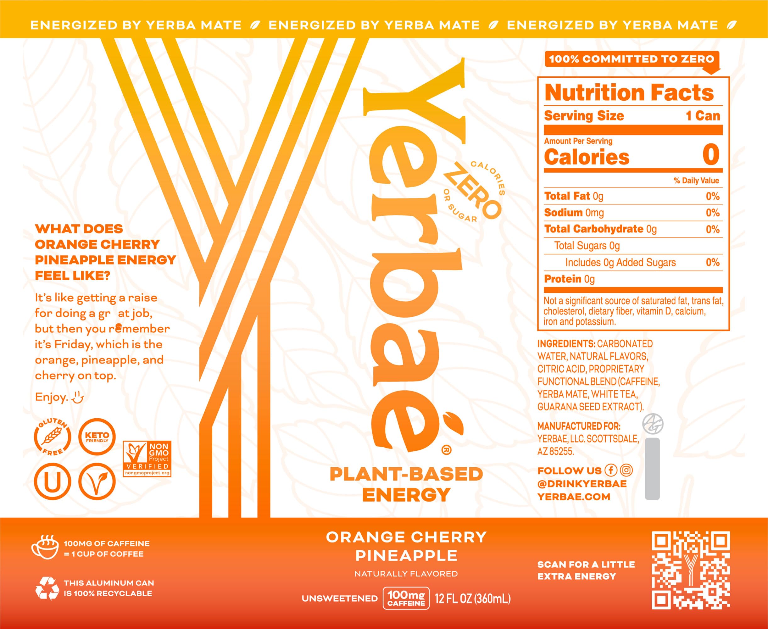 YERBAÉ 12oz can in hand demonstrating portable size and measured caffeine