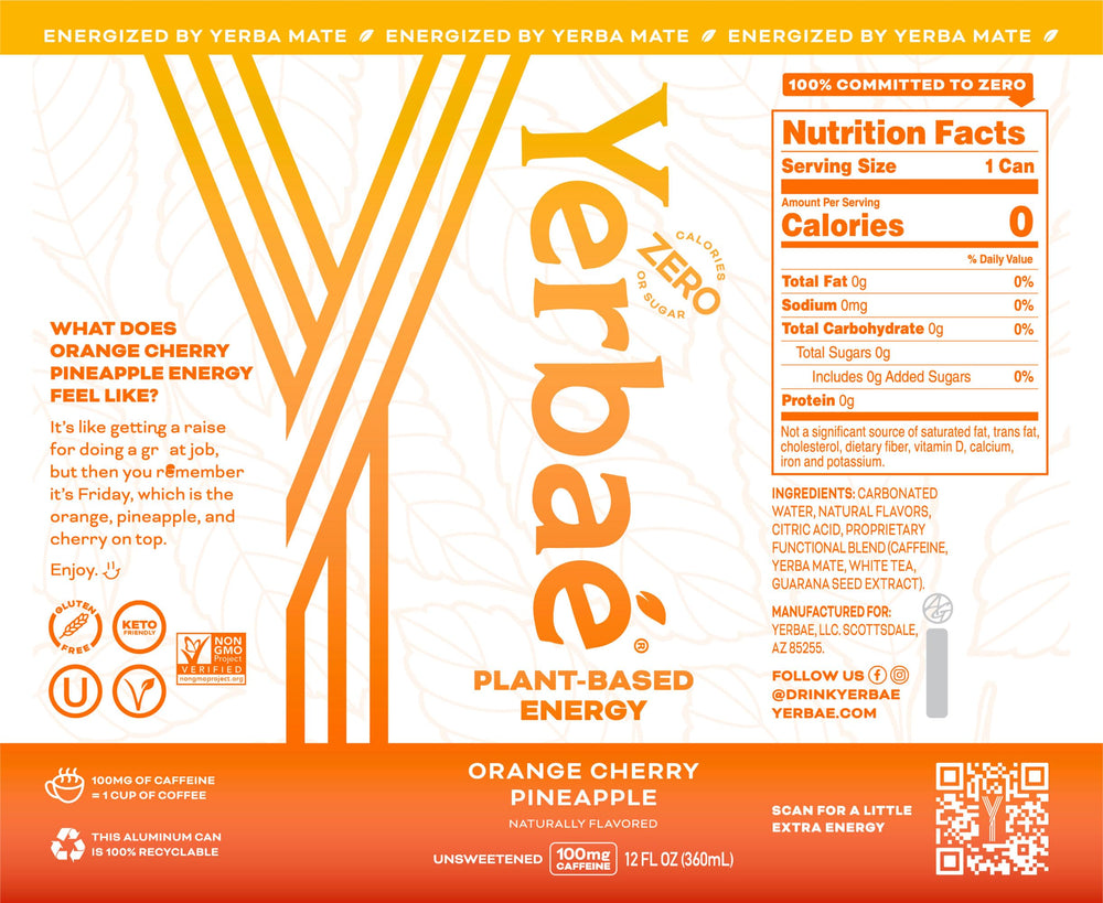 YERBAÉ 12oz can in hand demonstrating portable size and measured caffeine
