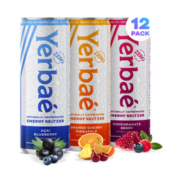 YERBAÉ Performance Pack front view showing three flavor cans and branding, energizing refreshment