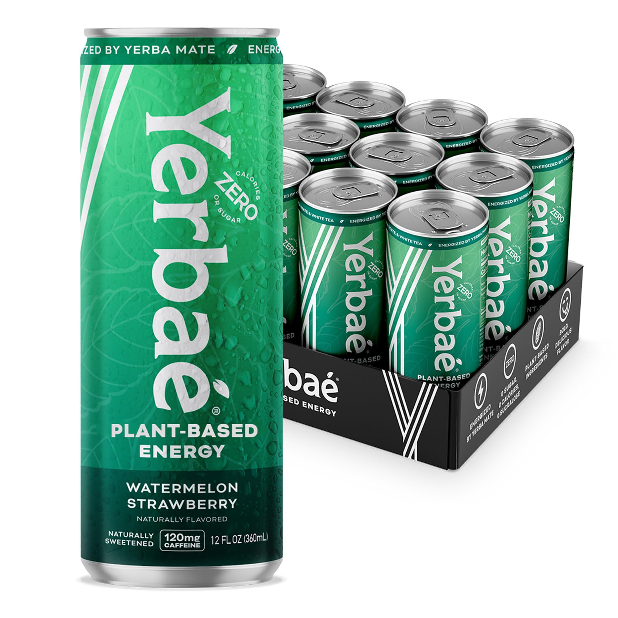 YERBAÉ front can showing watermelon strawberry label and zero sugar benefit