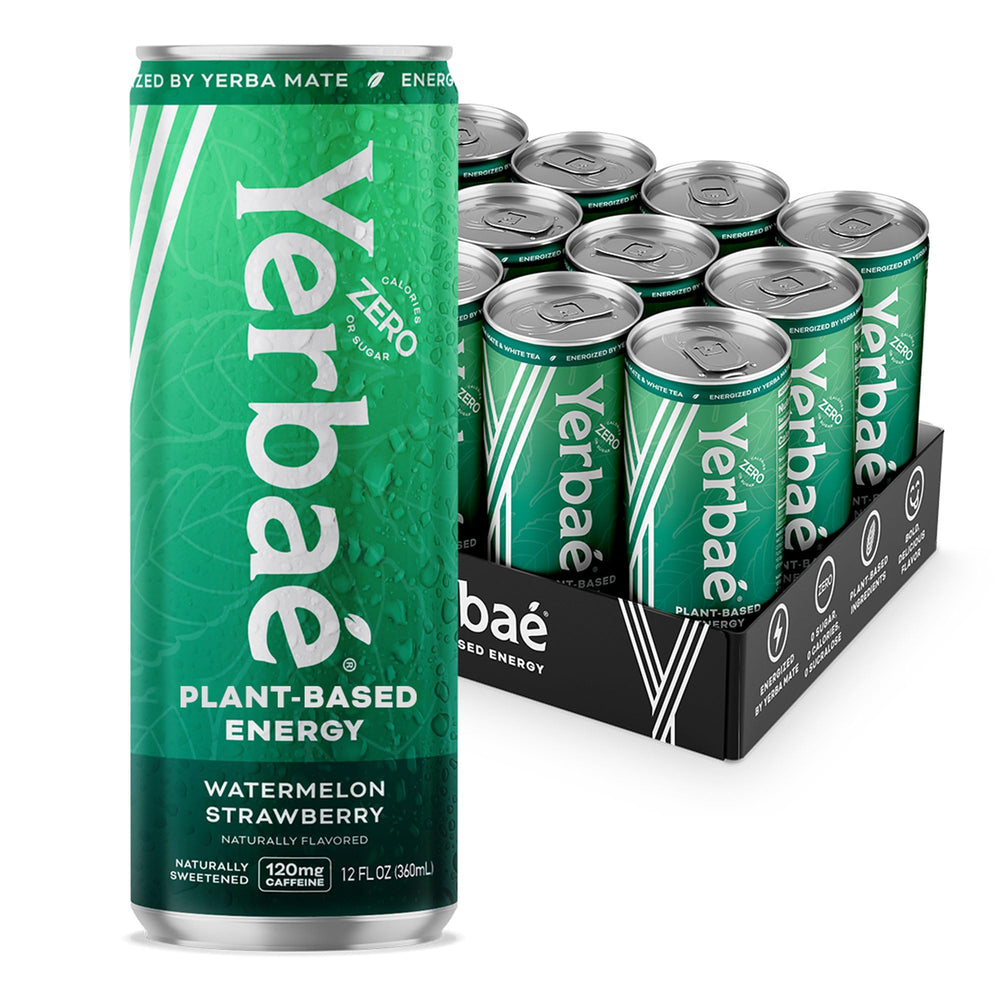 YERBAÉ front can showing watermelon strawberry label and zero sugar benefit