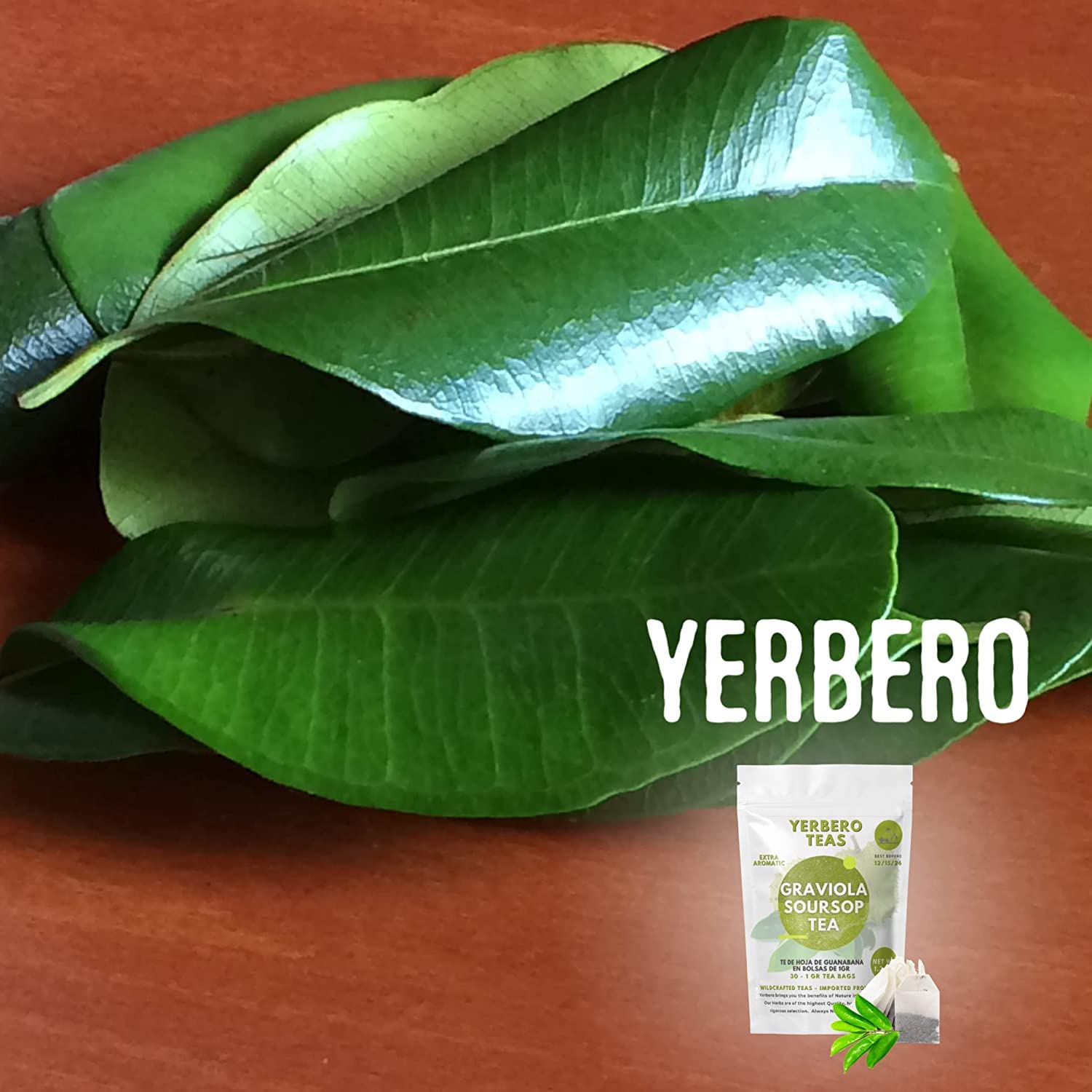 YERBERO bag next to measuring scale illustrating 8 oz quantity and generous leaf count