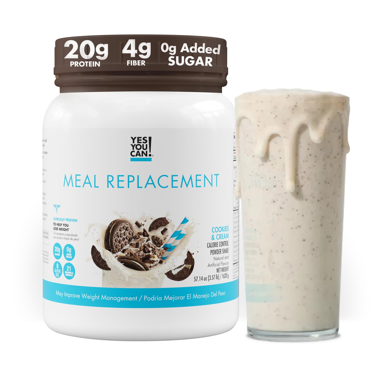 Yes You Can! front packaging showing Cookies & Cream flavor and benefits