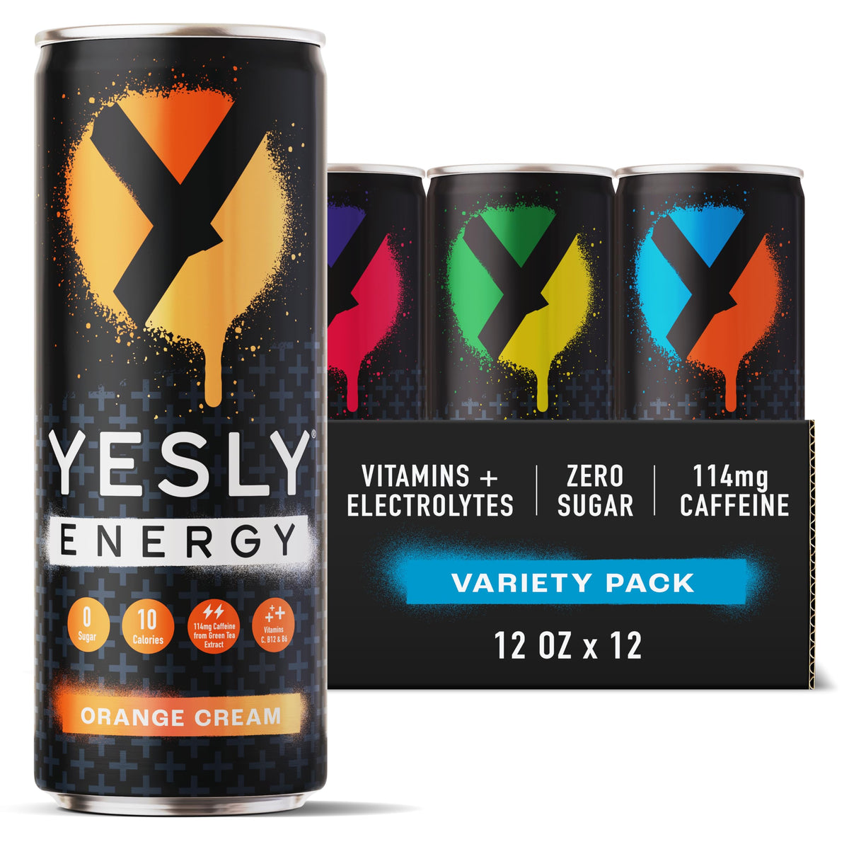 Yesly variety pack front view showing four flavors and branding for quick selection
