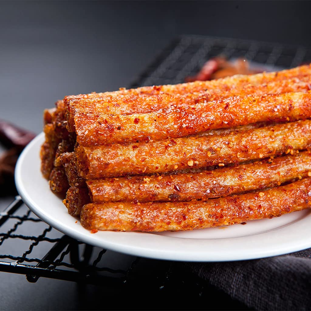 YMeijian opened pack with visible spicy sticks illustrating ready-to-eat convenience and portioning