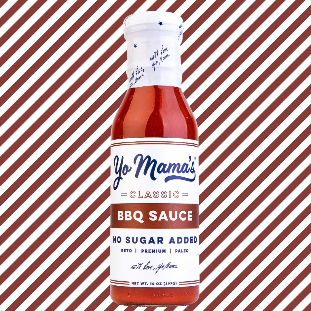Yo Mama’s Foods close-up of sauce texture highlighting glossy, thick low-carb consistency