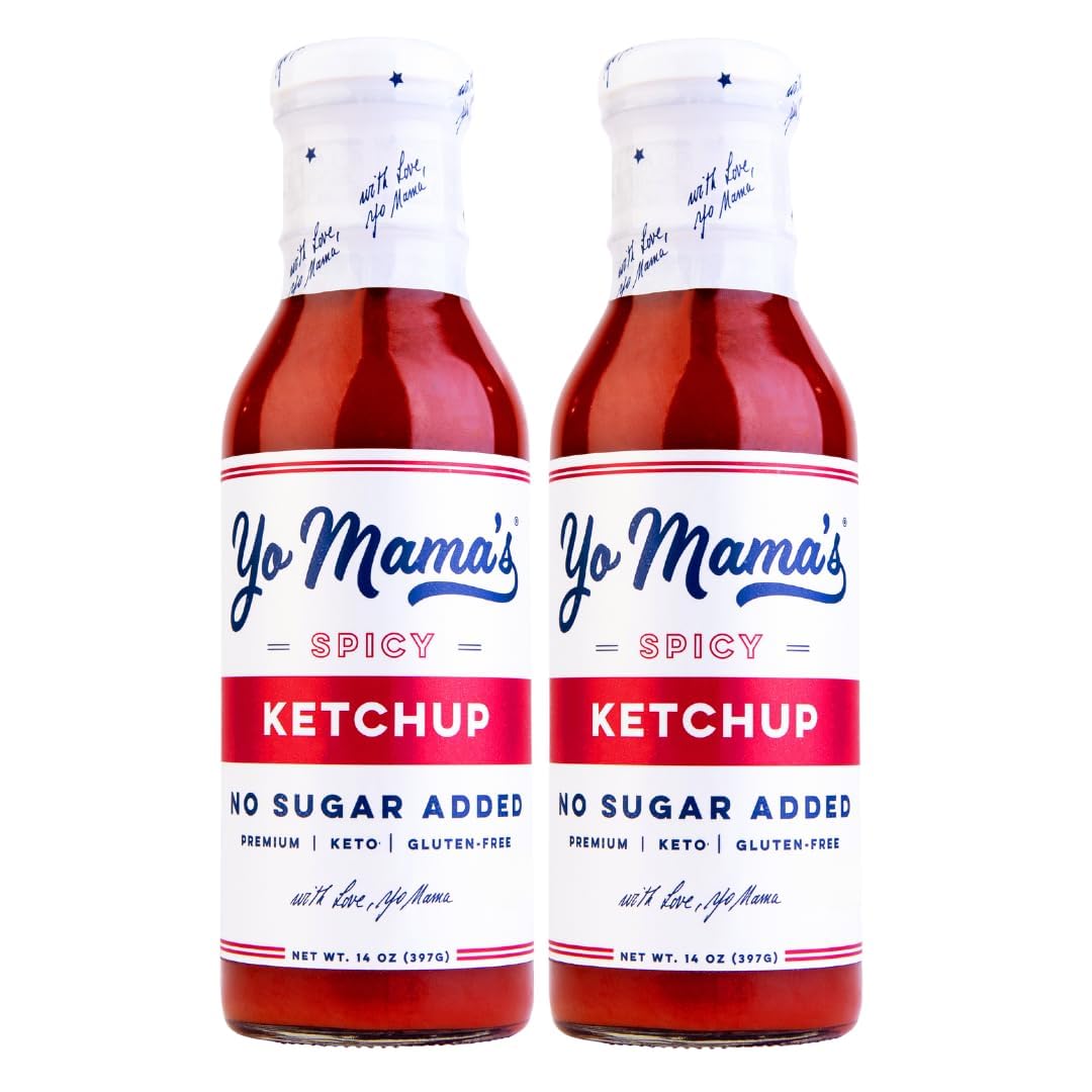 Yo Mama’s Foods front packaging showing two bottles and clear label benefits