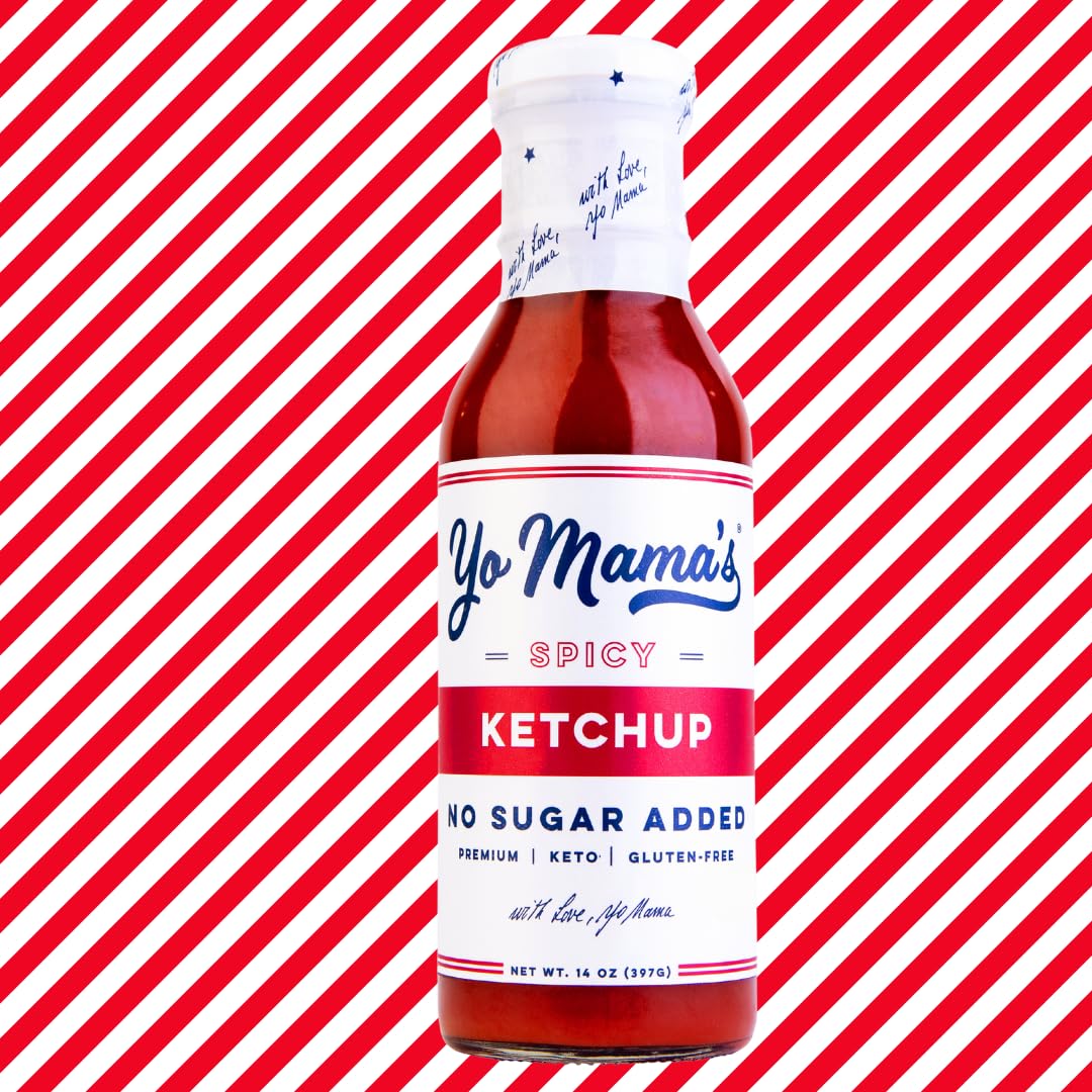 Yo Mama’s Foods close-up of thick ketchup texture highlighting natural tomatoes