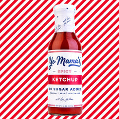 Yo Mama’s Foods close-up of thick ketchup texture highlighting natural tomatoes