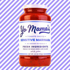 Yo Mama’s label close-up displaying ingredients and no-sugar-added claim for clarity