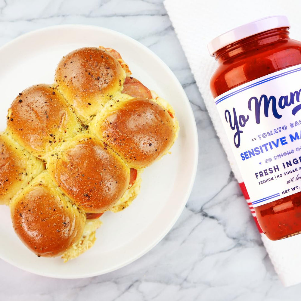 Yo Mama’s sauce on spaghetti illustrating a ready-to-serve low-carb dinner option
