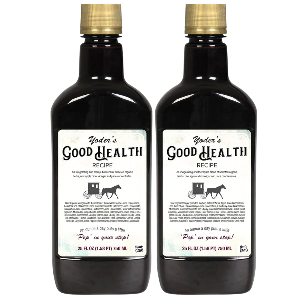 Yoder Naturals front packaging showing two 25 oz bottles and product branding benefit convenience