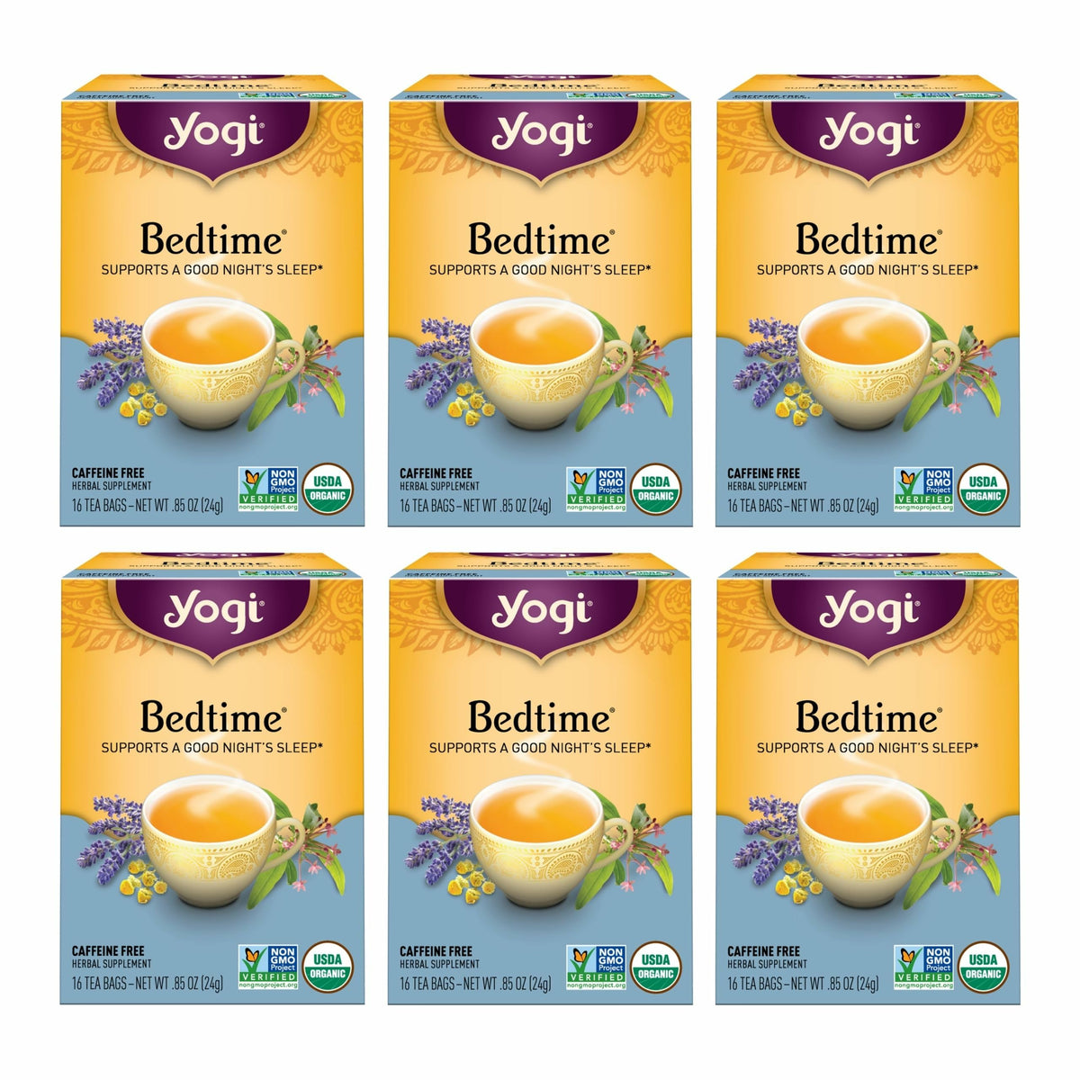 Yogi front packaging showing organic bedtime tea for easy identification and storage