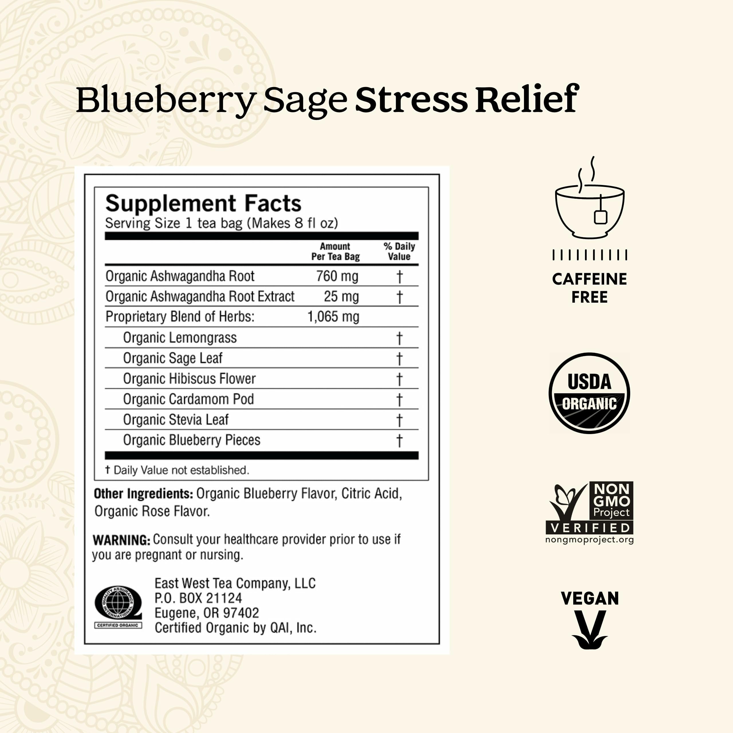 Steaming cup of Yogi blueberry sage tea showing vivid color and aromatic appeal