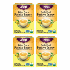 Yogi front packaging showing Bright Peach tea and vibrant labeling benefits