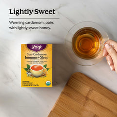 Yogi steaming cup poured from tea bag offering relaxing warmth