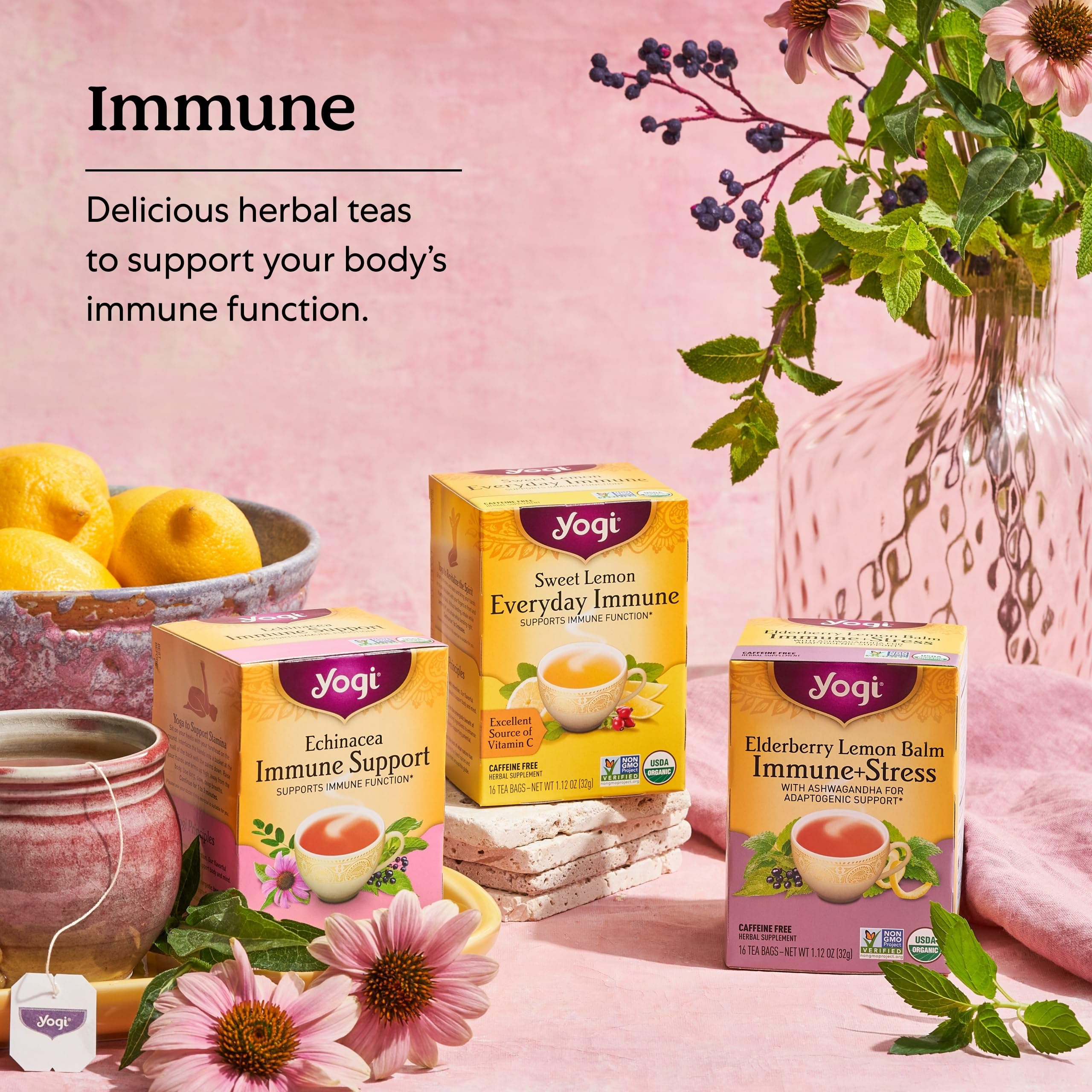 Yogi box beside common items to show 16 tea bags size