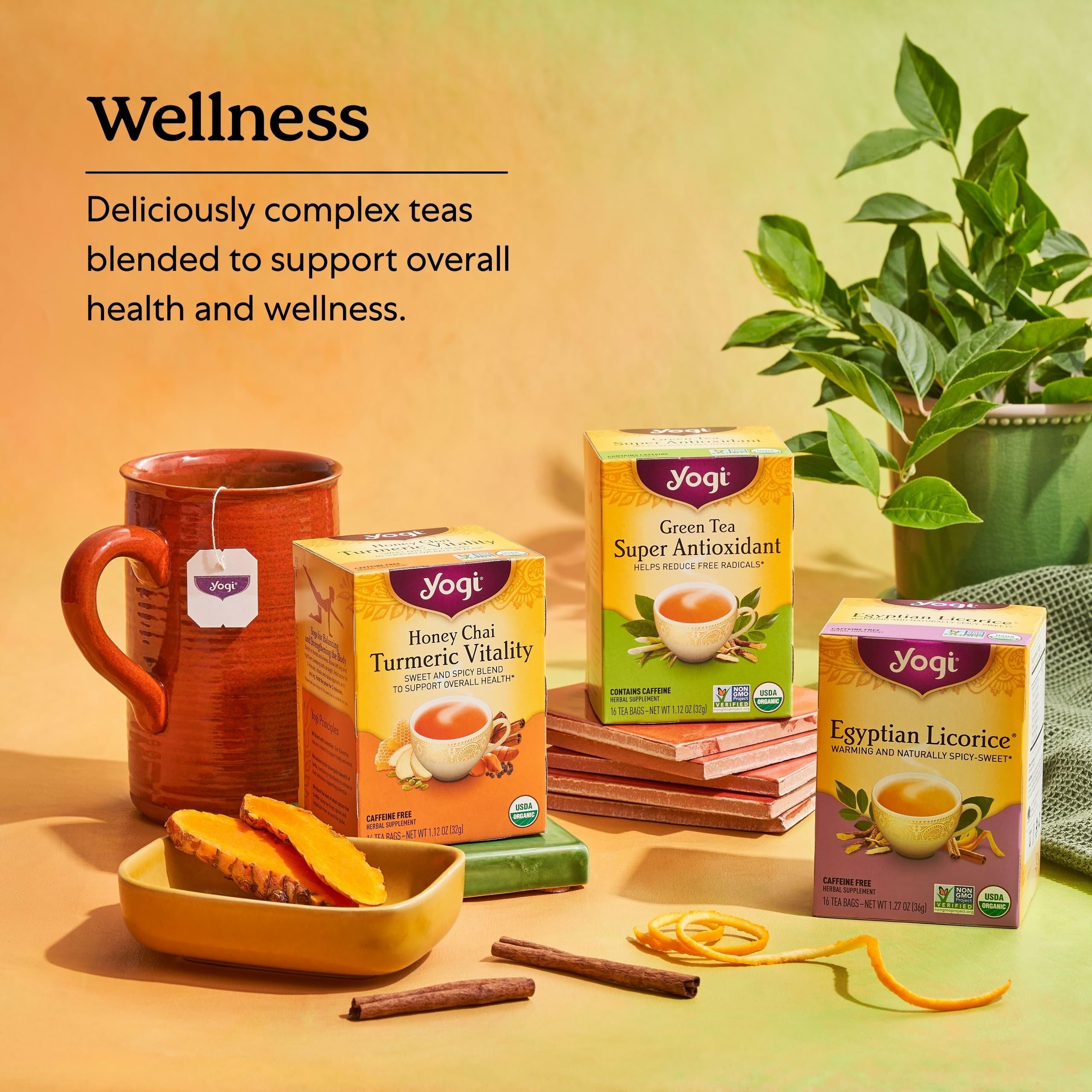 Yogi brewed cup with steam highlighting rich flavor and warmth