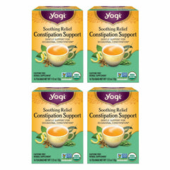 Yogi front packaging showing soothing relief tea and organic certification benefits