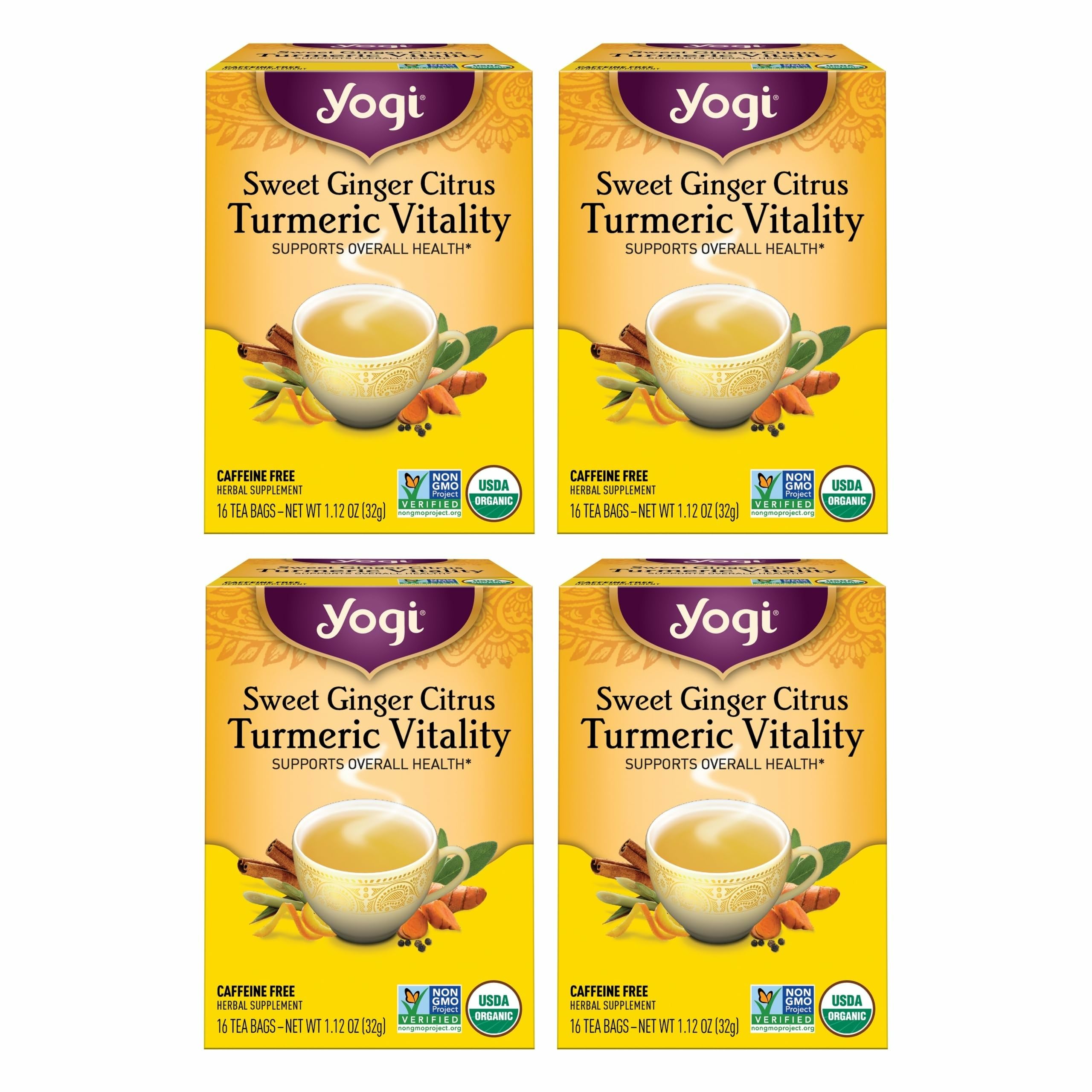 Yogi front packaging showing 16 tea bags and product name for convenience