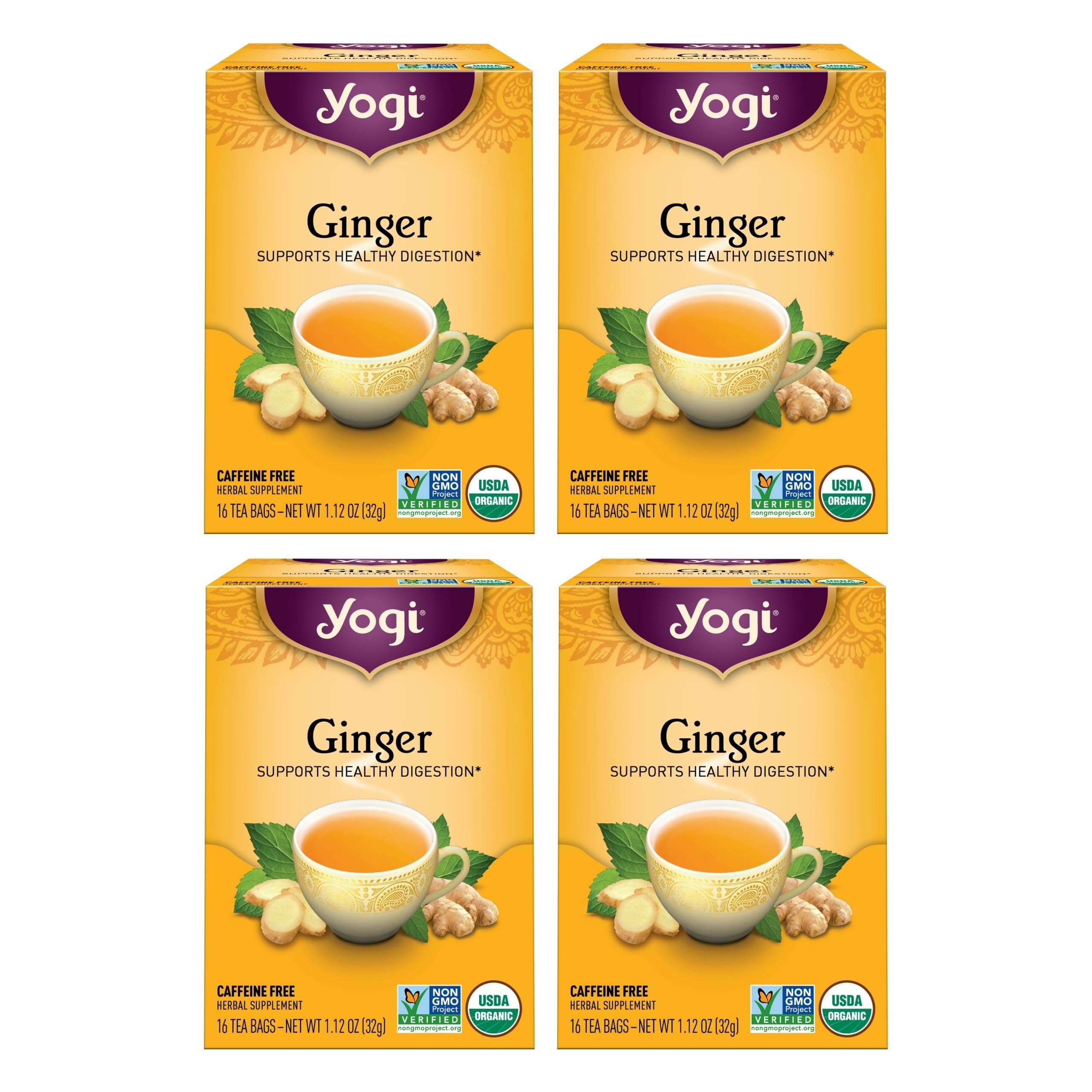 Yogi front packaging showing organic digestive tea and clear product identity benefit