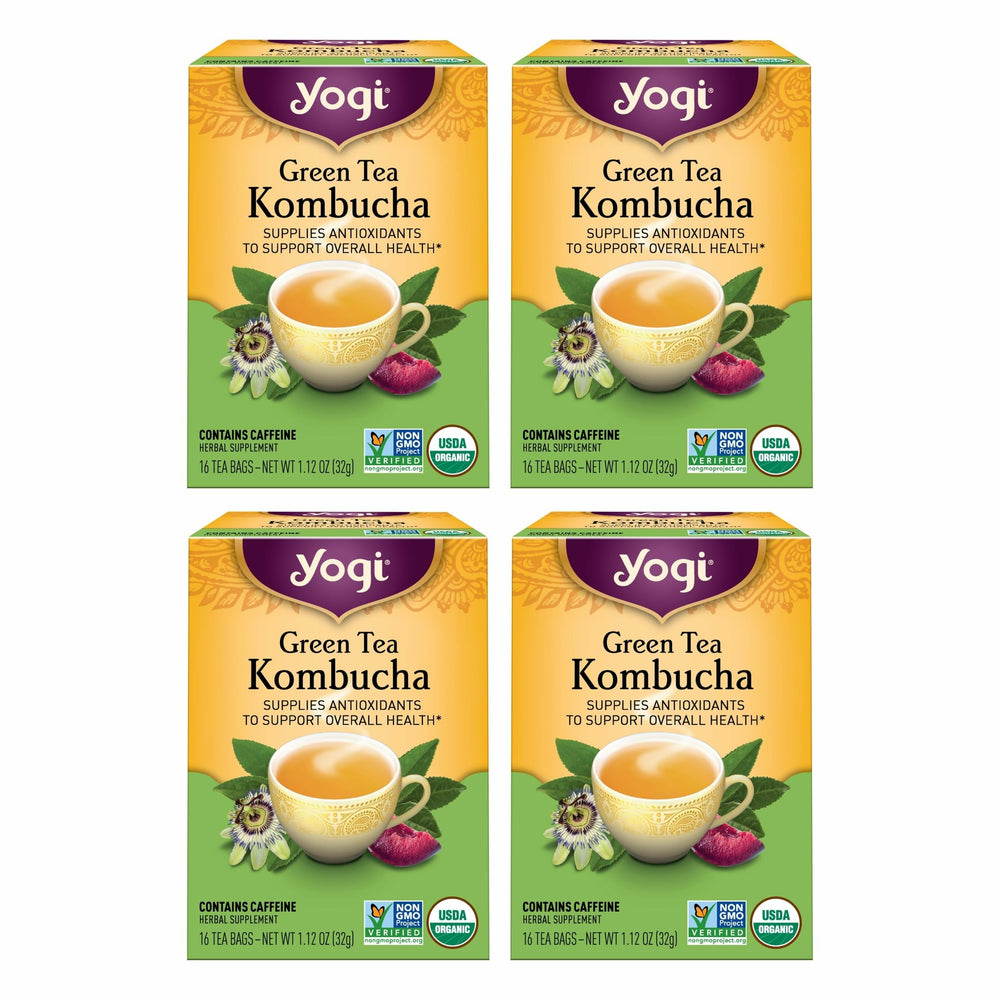 Yogi front packaging showing organic green kombucha tea for easy selection