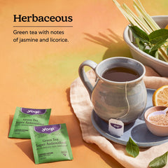 Yogi brewed cup steaming to show warm aroma and comforting sip