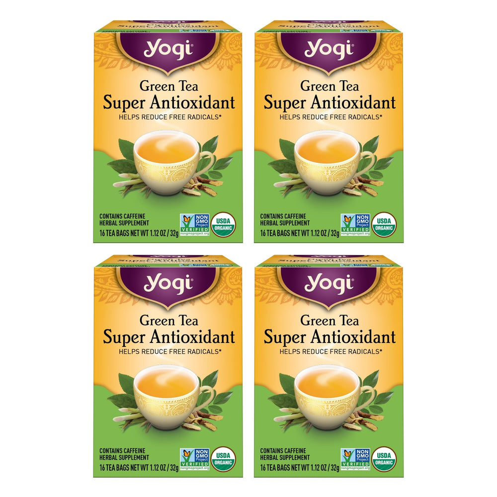 Yogi front packaging showing organic green tea blend and benefits