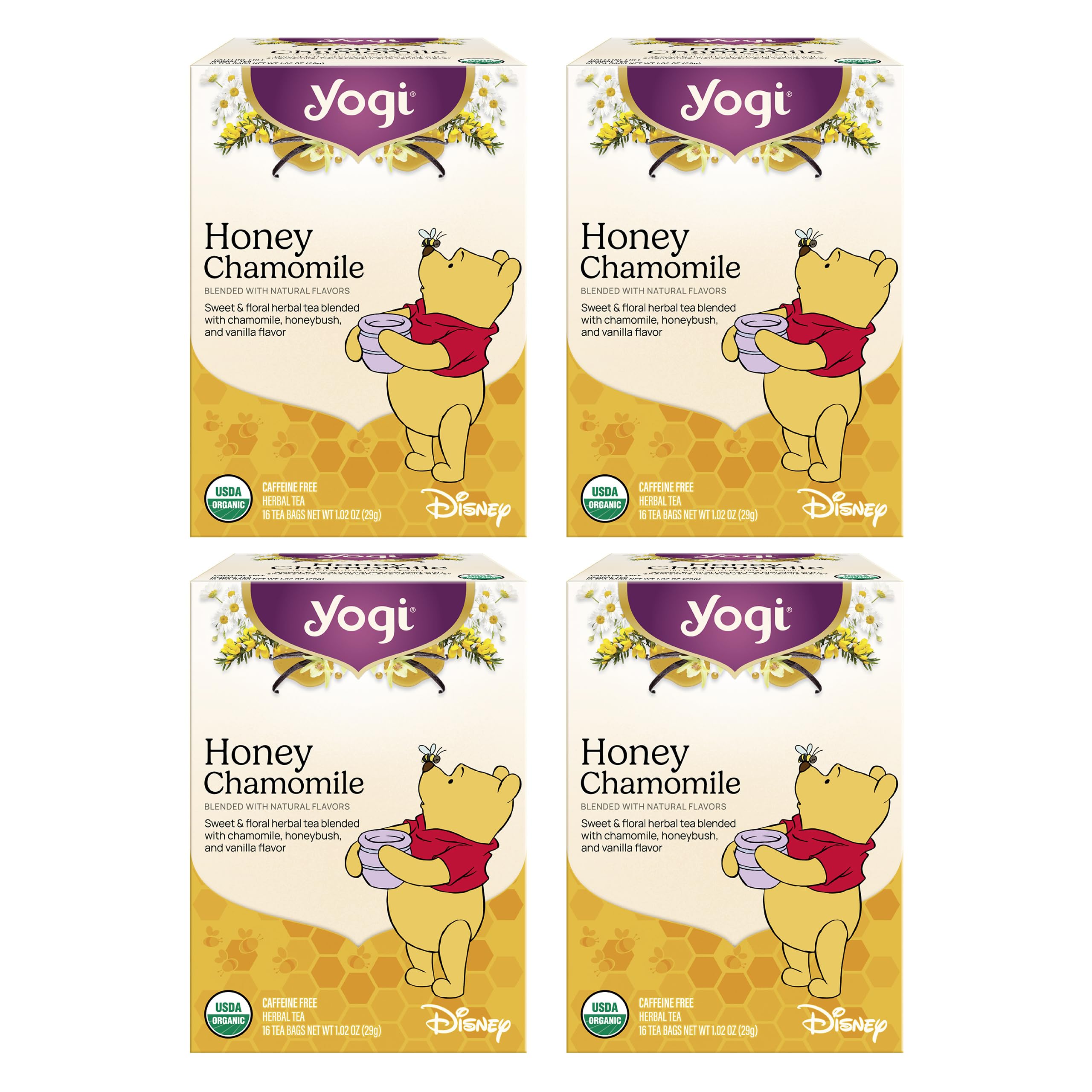 Yogi front packaging showing organic tea and calming benefits