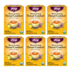 Yogi front packaging showing organic honey lemon comfort blend and benefits