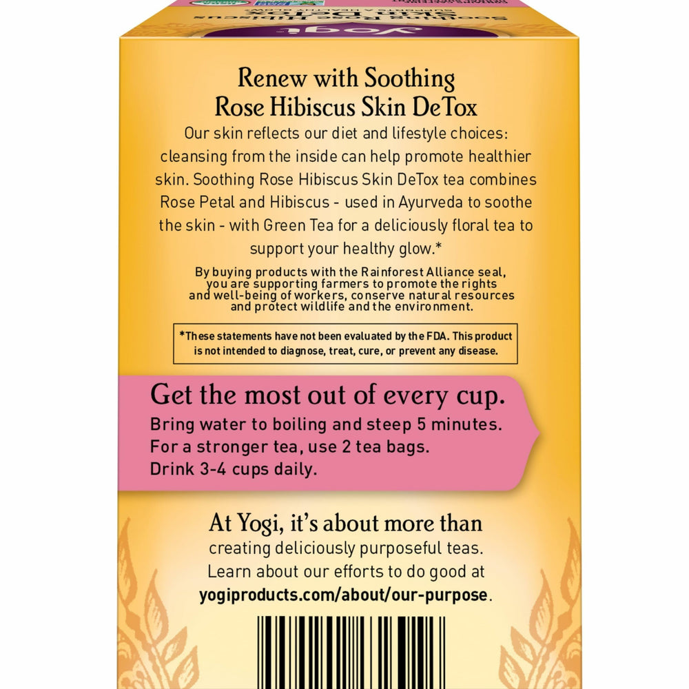 Yogi loose tea blend highlighting rose petals and hibiscus, showing natural ingredient clarity